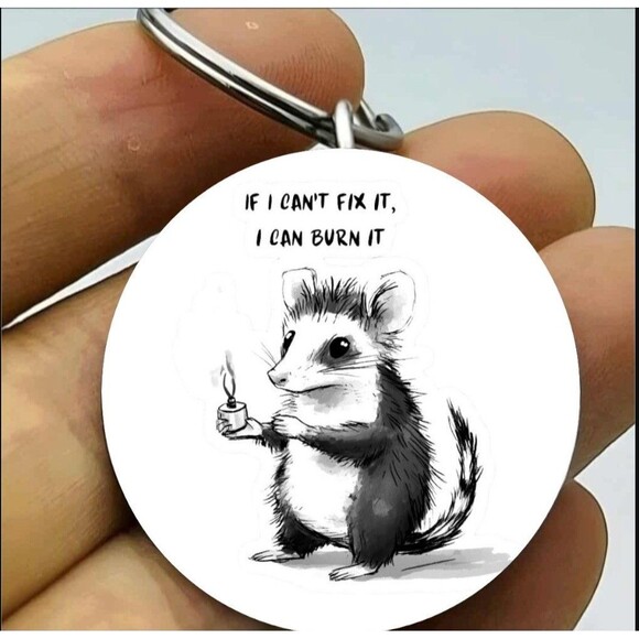 Angry Pussum Can't Fix It Burn It Funny Anime Cartton Stainless Keychain Art - Picture 1 of 1
